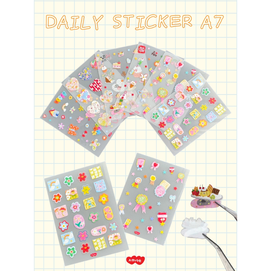 (A7)amuse stuff-Daily Sticker A7 ✿สติกเกอร์แผ่นจิ๋วสุดคิ้วท์ที่รวมลายโปรดไว้ในหนึ่งแผ่น ✨