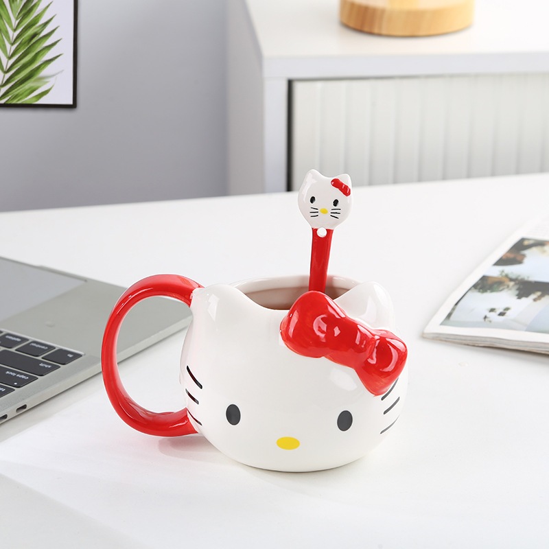 (พร้อมส่ง🐱) Hello kitty ceramic cup แก้วเซรามิค + ช้อนคิตตี้