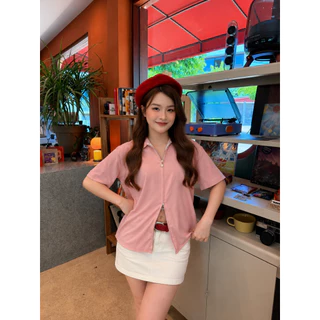เสื้อเชิ้ตซิปหัวใจ ผ้าครัช #FF39