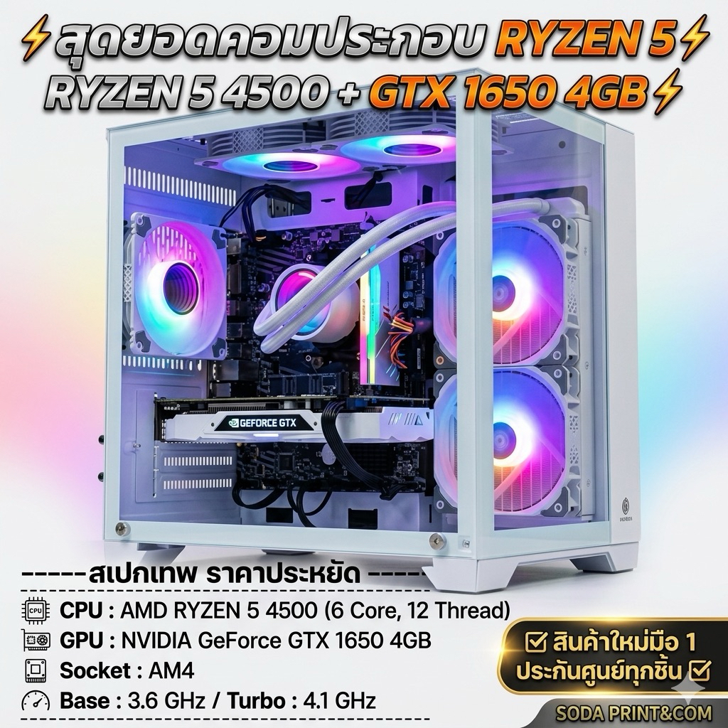 คอมพิวเตอร์ คอมประกอบ RYZEN 5 4500 + GTX 1650 4GB  สินค้าใหม่ ประกันศูนย์ ทุกชิ้น