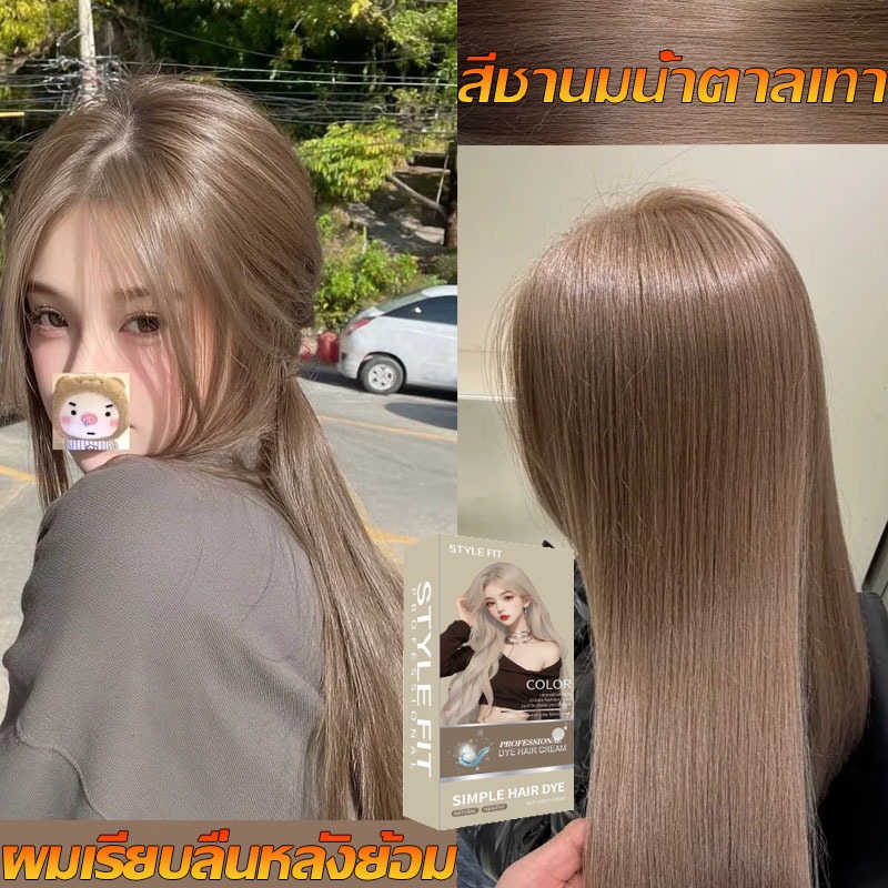 STYLE FITสีชานมน้ำตาลเทา สีย้อมผม ยาย้อมผม ย้อมผม สีผมพิเศษสามารถปรับแต่งได้ตามความต้องการส่วนบุคคล