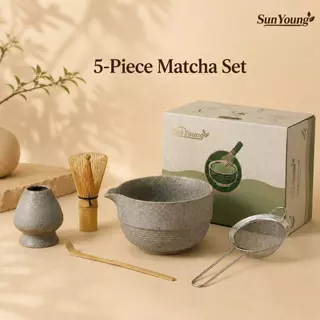 SunYoung ชามมัทฉะญี่ปุ่น 5 ชิ้น Matcha Bowl Set ถ้วยชงมัทฉะมีปาก แปรงชงชา ของขวัญพรีเมียม