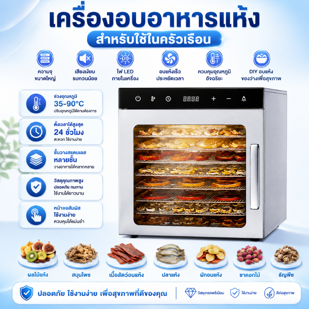 Taktion ตู้อบลมร้อน รับประกัน1ปี (10/12/14ชั้น )เครื่องอบผลไม้ แถมฟรีแผ่นซิลิโคน 10แผ่น ตู้อบผลไม้แห้ง