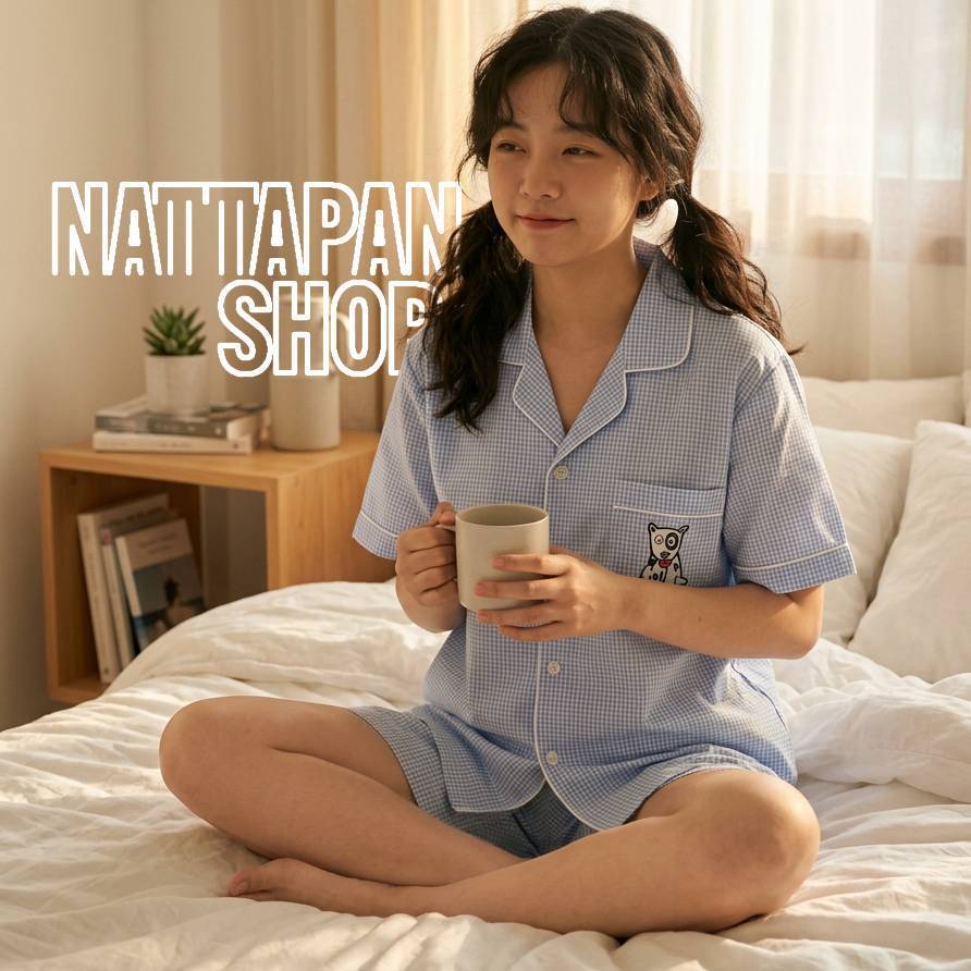 ชุดนอน P+P ผ้าชิโนริ Size XL คอปก รอบอก 48 นิ้ว แขนสั้น ขาสั้น ชุดนอน ผู้ชายและผู้หญิง by Nattapan Shop