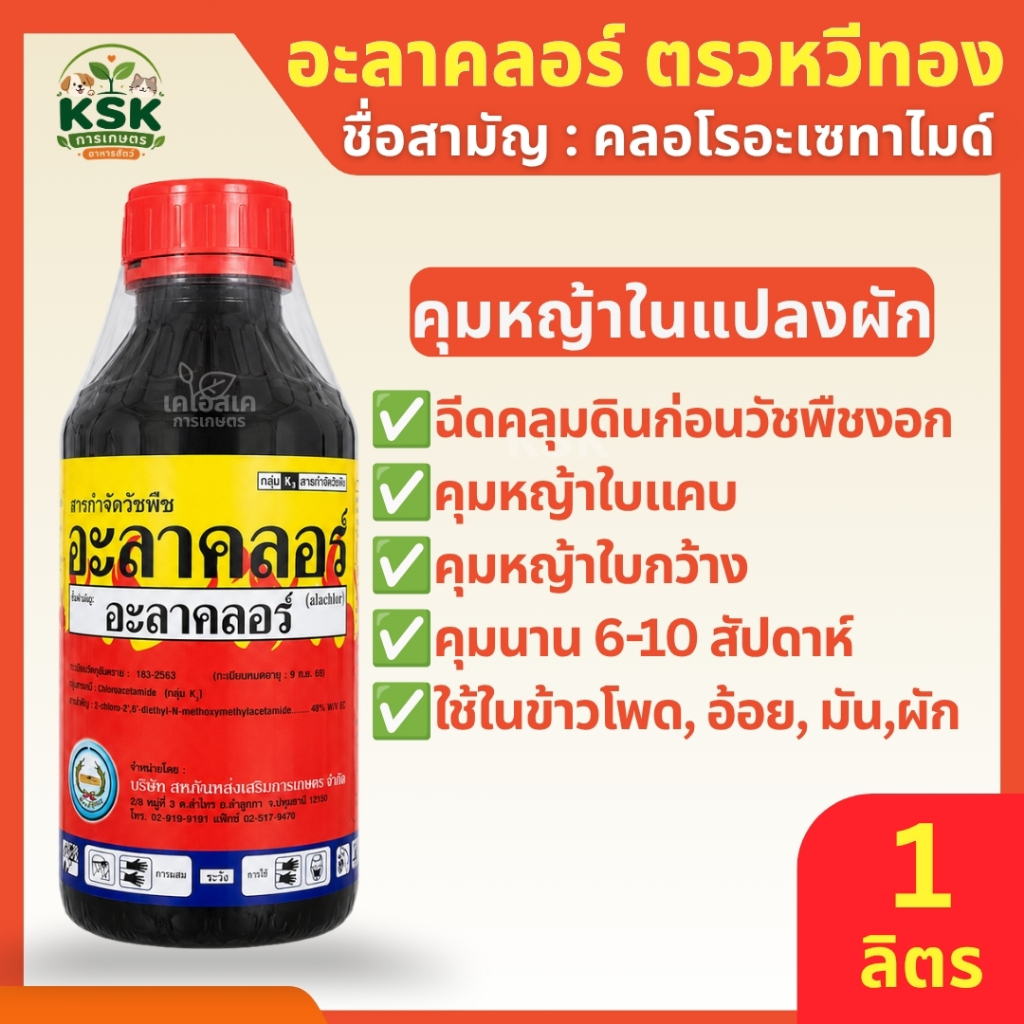 ส่งไว 🔥อะลาคลอร์ ตราหวีทอง ยาคุมหญ้าในแปลงผัก ข้าวโพด มันสำปะหลัง 1 ลิตร