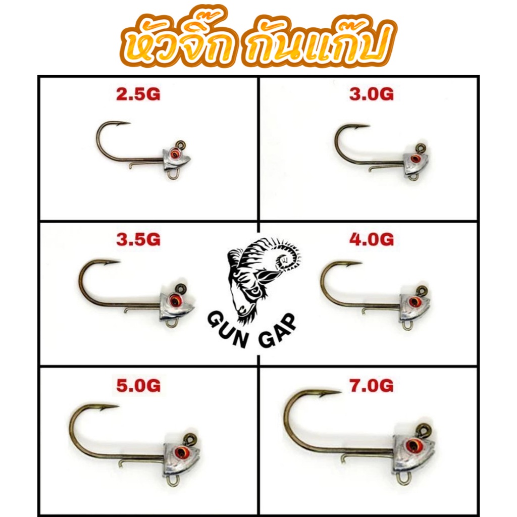 หัวจิ๊ก กันแก๊ป ปลายเบ็ดทรงตรงไม่บิด มีก้านช่วยยึดเหยื่อ หัวจิ๊กปลายาง Gungap