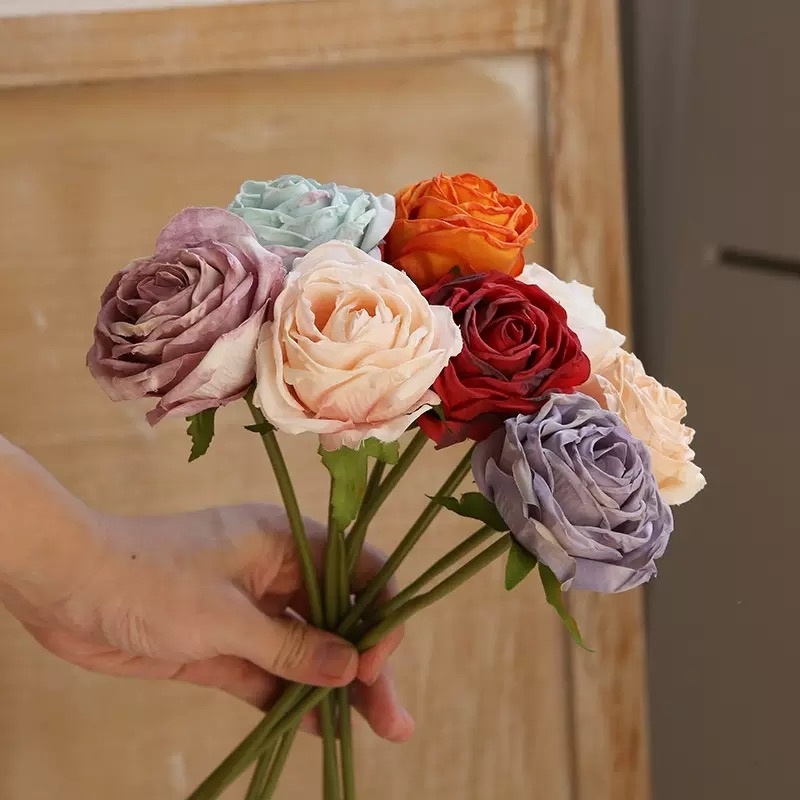 DIY ช่อดอกไม้ปลอม ดอกกุหลาบ ดอกไม้ประดิษฐ์ สําหรับตกแต่งบ้าน ช่อดอกไม้ตกแต่งงานแต่งงาน