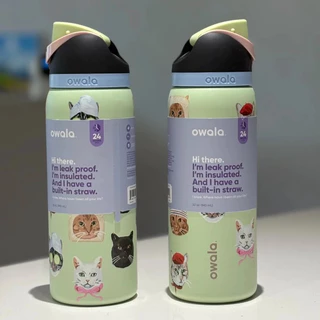รุ่นลิมิเต็ด อิดิชั่น Owala FreeSip 24oz/32oz ลาย Cat Collage ขนาด - กระติกน้ำร้อนกันหก ดื่มได้ 2 แบบ จัดส่งฟรี