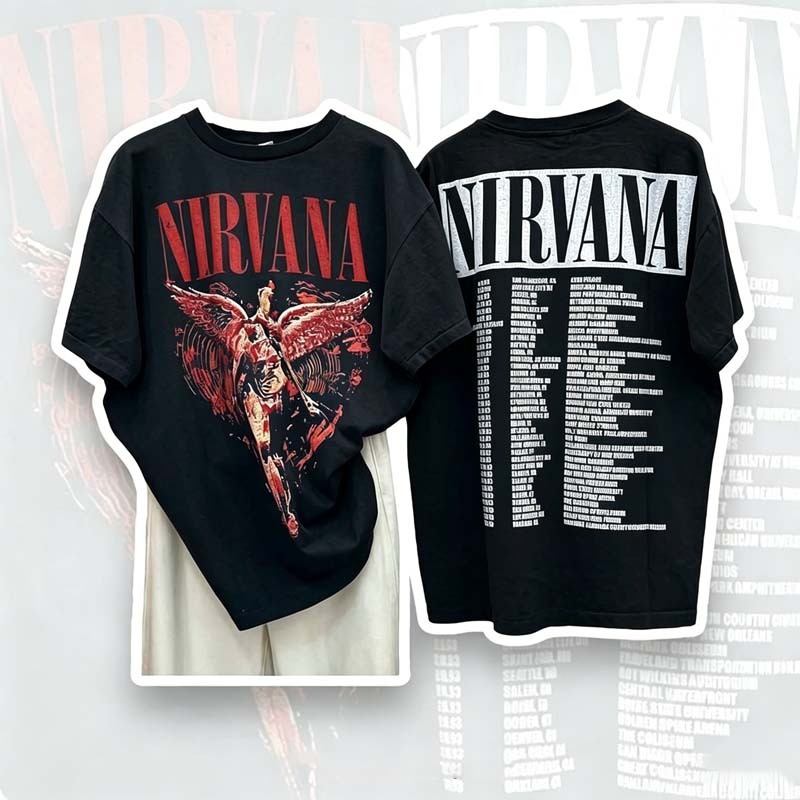 nirvana เสื้อยึด ผ้าเทคโนโลยี จากอเมริกา พิมพ์ลาย nevermind เสื้อยืด oversize เหมาะ ผู้หญิง และ ผู้ชาย 5.26