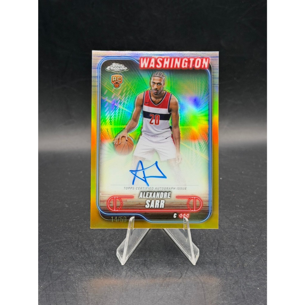 การ์ดบาสลายเซ็นสด Alexandre Sarr 2024-25 Topps Chrome Basketball Gold Refractor 14/50 (#TCA-ASA) RC