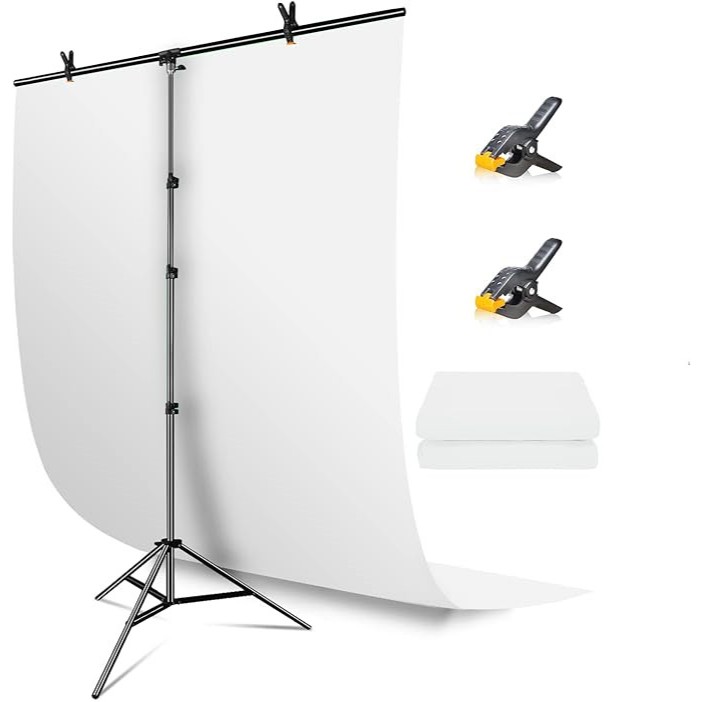 White Background with Stand 1.5X 2m(5X 7ft) T-Shape Backdrop Support Photography Studio Kit Photoshoot Photo Video pvc