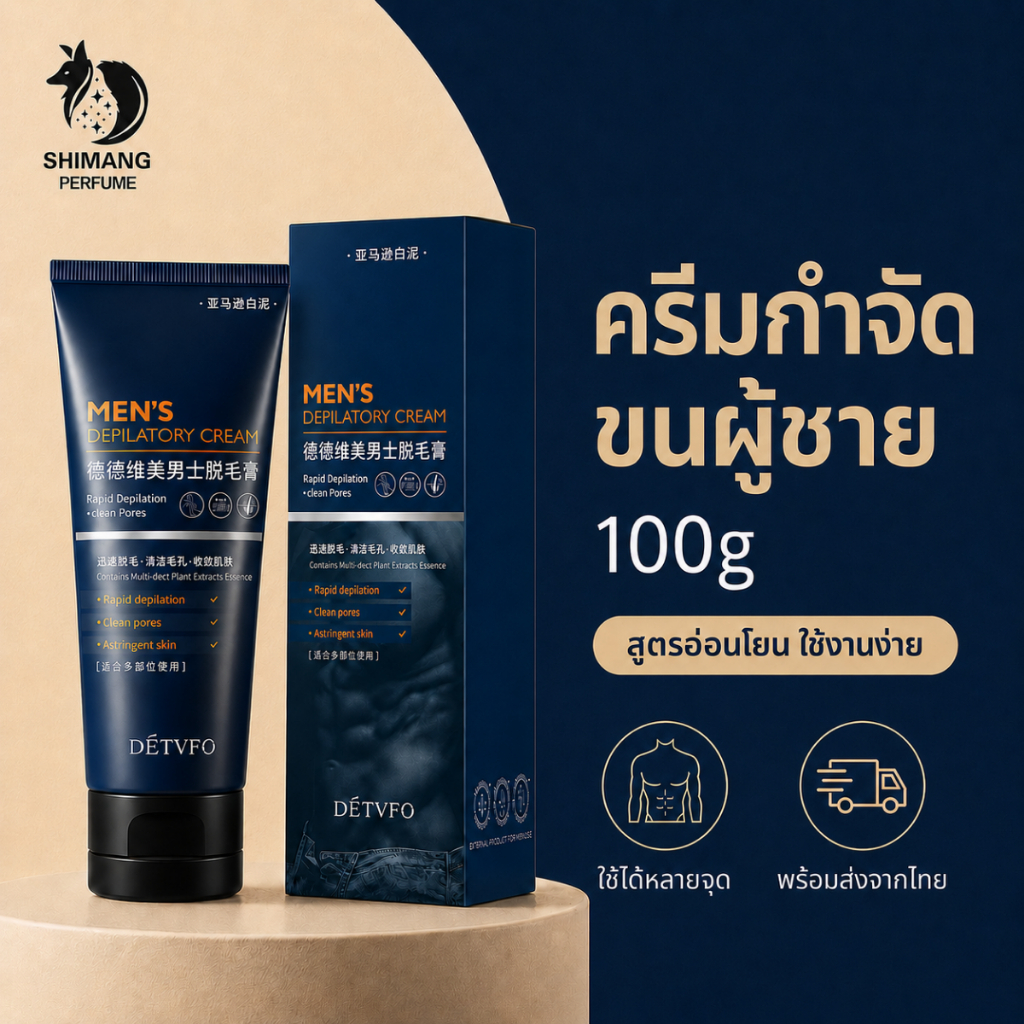 SHIMANG ครีมกำจัดขนผู้ชาย ไร้ความเจ็บ100g ใช้ง่าย ครีมกำจัดขนส่วนต่างๆ ของร่างกายผู้ชาย ไม่ทิ้งจุดดำ