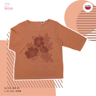 เสื้อแตงโม (SUIKA) - เสื้อแตงโม คอปาดแขนสามส่วน ผ้าสลาฟ พิมพ์ลายดอกไม้ ( PL.C3-287 285 183 )