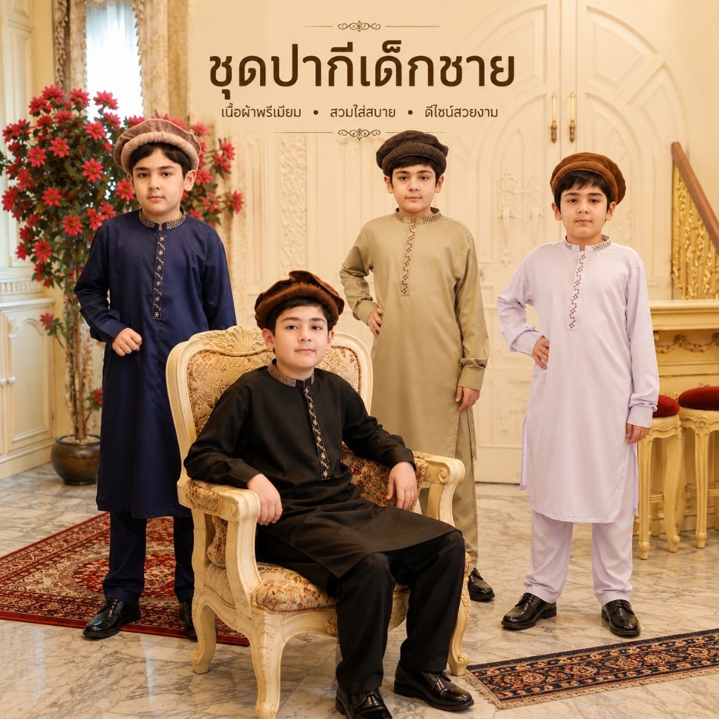 SOPHIA ชุดปากีเด็กโต ชุดเด็กชายสไตล์ปากี ชุดอินเดีย (เสื้อ+กางเกง) คละสี ใส่สบาย รหัส BCA89 (ไม่รวมหมวก)