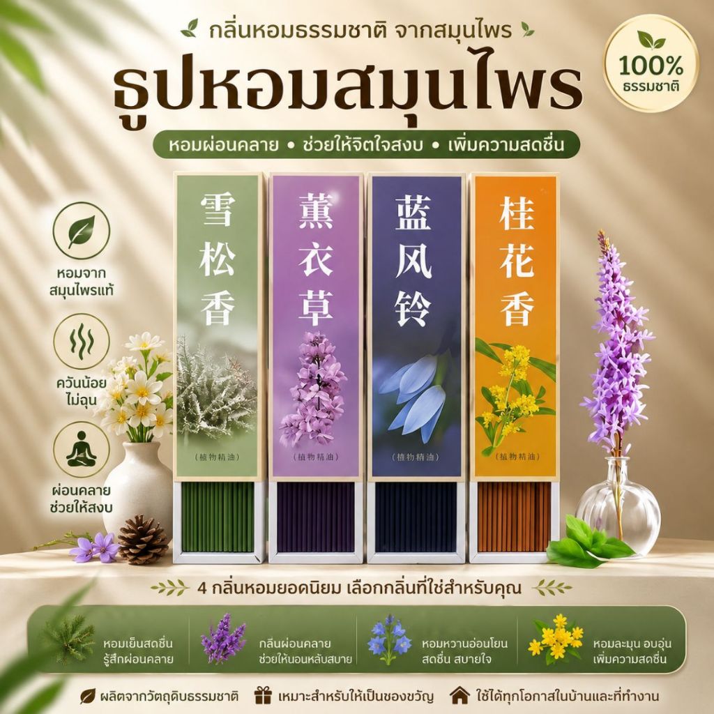 (พร้อมส่ง) ธูปหอมสมุนไพร ธูปหอม ไร้ก้าน กลิ่นหอมจากดอกไม้ ผ่อนคลาย ไม่ฉุน ธูป CENSE-JP