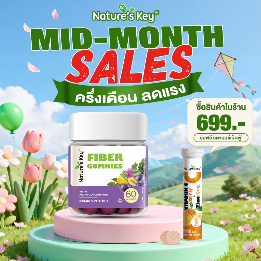[Live Exclusive] Nature's Key Fiber Gummies with Prune เสริมสร้างสุขภาพทางเดินอาหาร กระเพาะอาหารและลําไส้