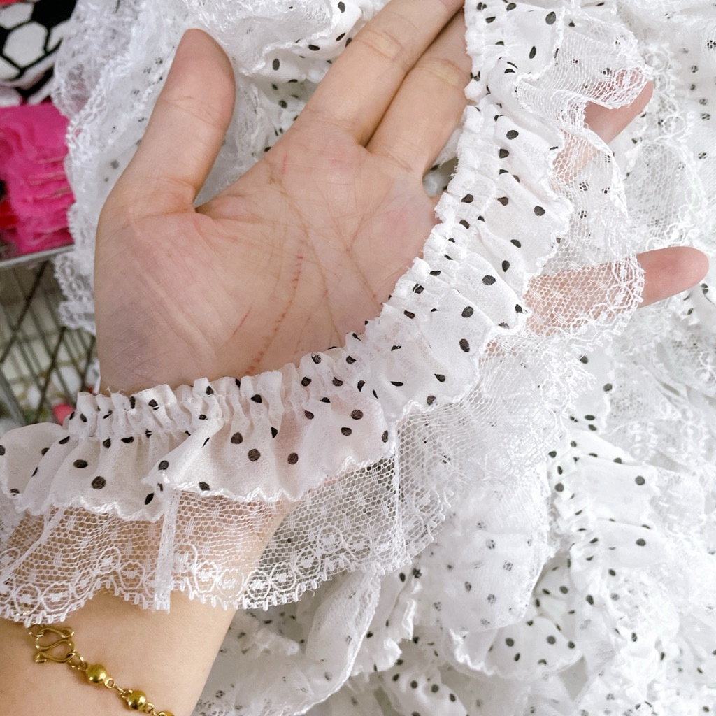 ระบายลูกไม้ลายจุด หน้ากว้าง5.5ซม ตกแต่งเสื้อผ้า diy 1หลา=90ซม สั่ง2ขึ้นไปตัดยาวเป็นเส้นเดียว