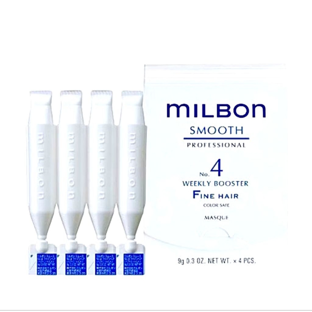 Milbon Smooth No.4 Weekly Booster 4x9g ทรีทเม้นท์ ซ่อมแซมผมแห้งเสีย ให้กลับมาเรียบลื่น นุ่มสลวย