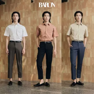 [New] BARON Premium Common Pants กางเกงขายาวสแลคขากระบอกเล็กเอวสูง มีหูเข็มขัด กระเป๋าหลัง