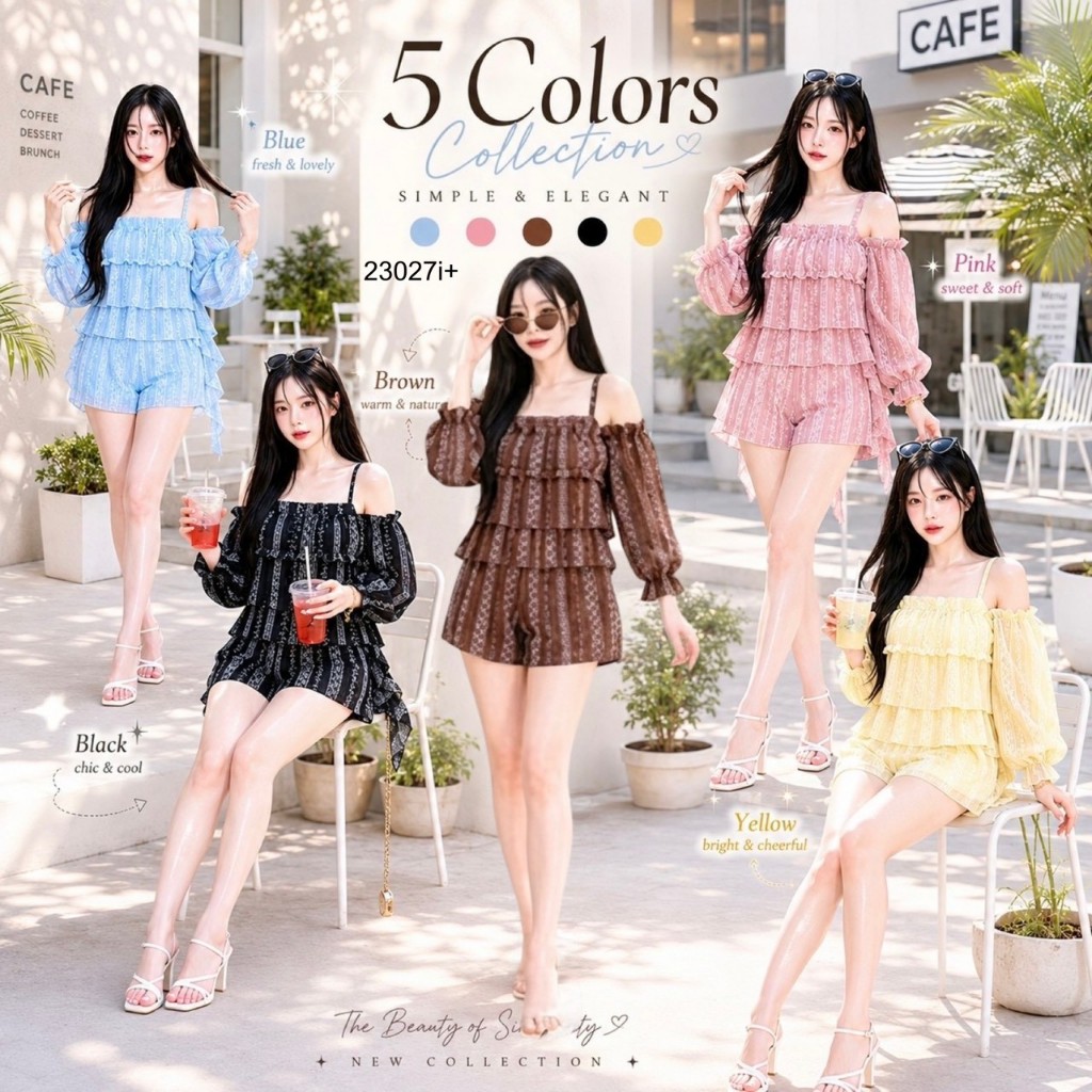 Set 2 ชิ้น ลายปัก เสื้อสายเดี่ยว สม๊อคหลัง+ กางเกงขาสั้น TT23027