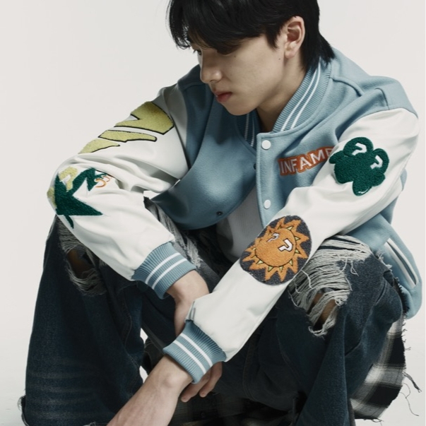 [Ready Stock] Streetstyle Baseball Jacket Varsity Jacket INFAME Lucky 77 Baseball Jacket