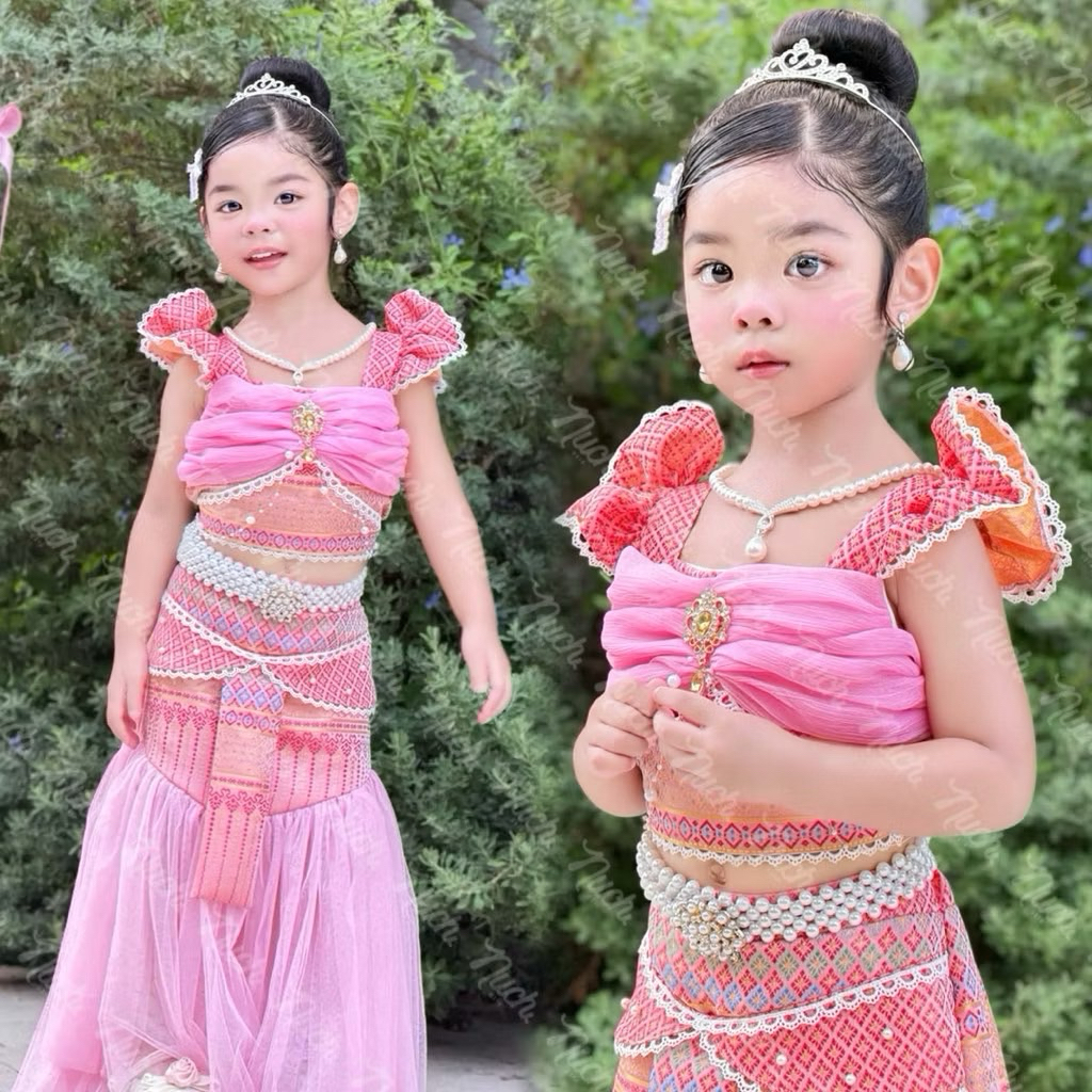 ชุดไทยนางเงือกน้อย ชุดเจ้าหญิง ชุดไทยสุนทรภู่ งาน 2 ชิ้น (ไม่มีเข็มขัดนะคะ)