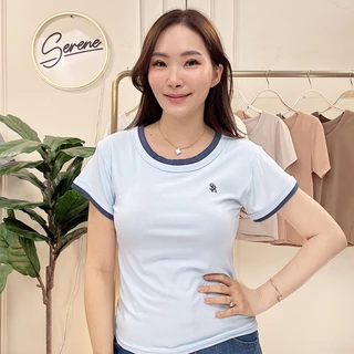 Serene's Choice เสื้อยืด คอกลม คอซ้อน แขนซ้อน ทูโทน เข้ารูป ปักโลโก้ Ringer Tee