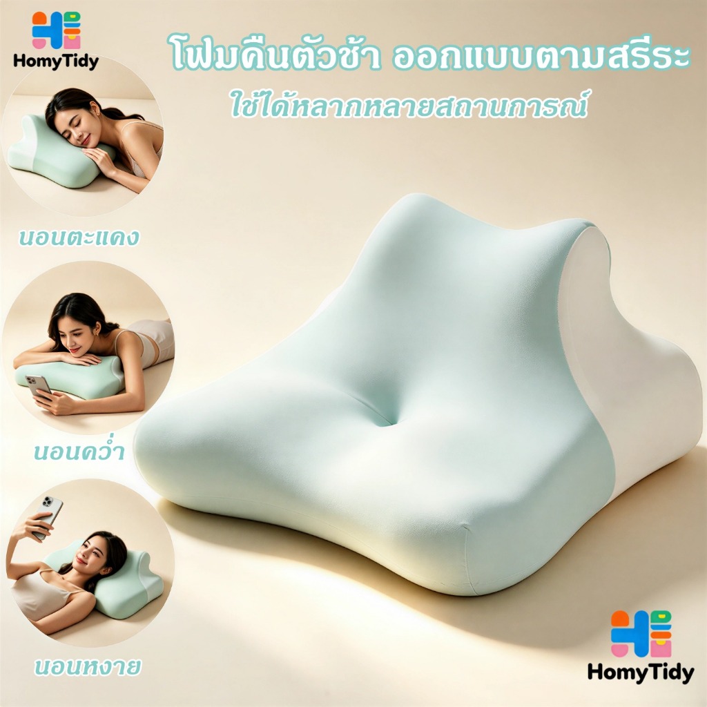หมอนเมมโมรี่โฟม หมอนรองคอ ปรับสรีรศาสตร์ บรรเทาปวดคอ นอนได้ทุกท่า หมอนงีบ หมอนอเนกประสงค์ สบาย พกพาสะดวก ถอดได้