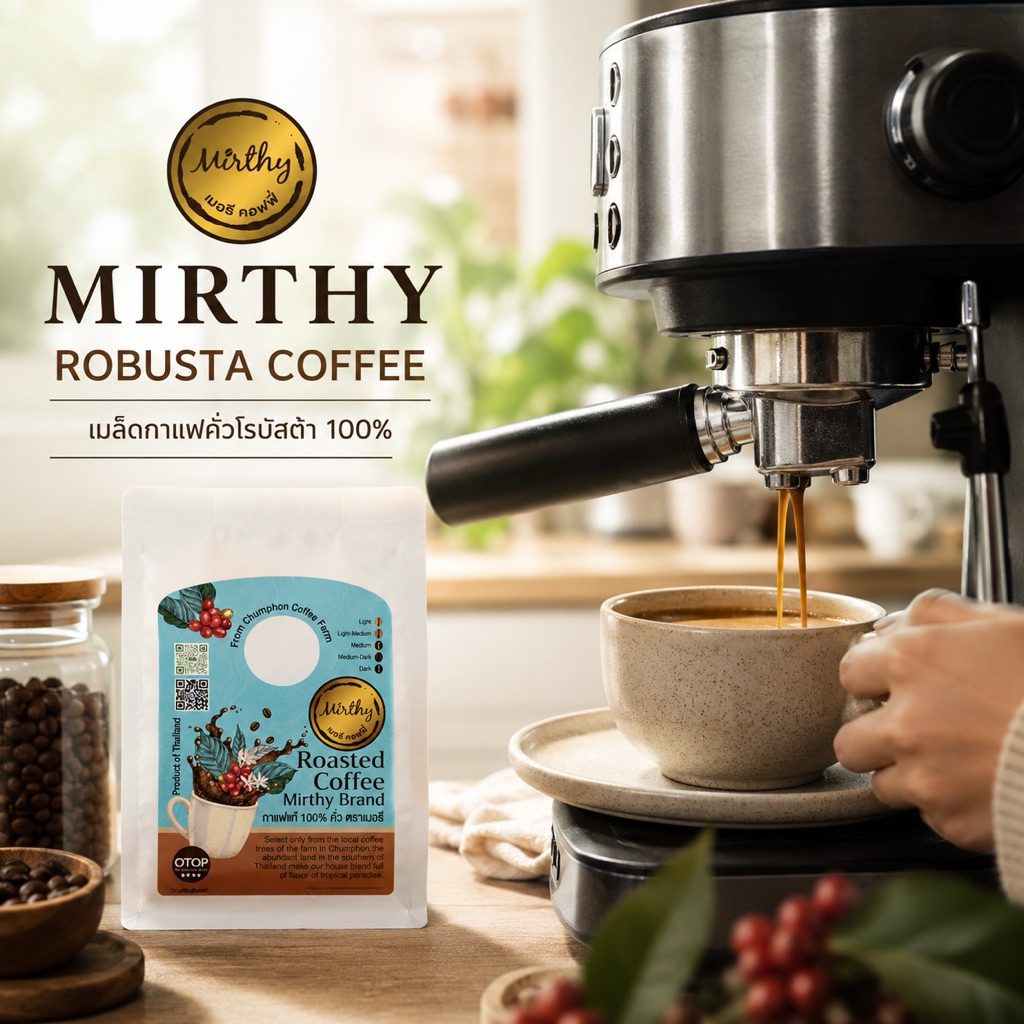 เมล็ดกาแฟโรบัสต้าชุมพร 100% เกรดพรีเมี่ยม คัดคุณภาพทุกล็อต ขนาด 500กรัม | Robusta Coffee Beans