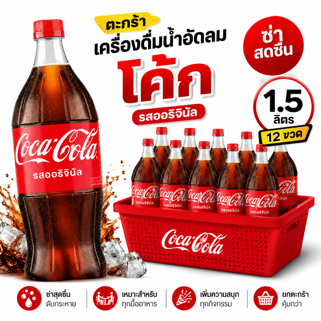*30%200* 1.5 ล. x 12 ขวด โค้ก เครื่องดื่มน้ำอัดลม ออริจินัล