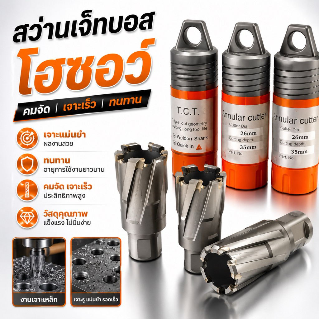 สว่านเจ็ทบอส โฮลซอว์ สำหรับสว่านแม่เหล็ก เจาะลึก 35 มิล (M14-M35)
