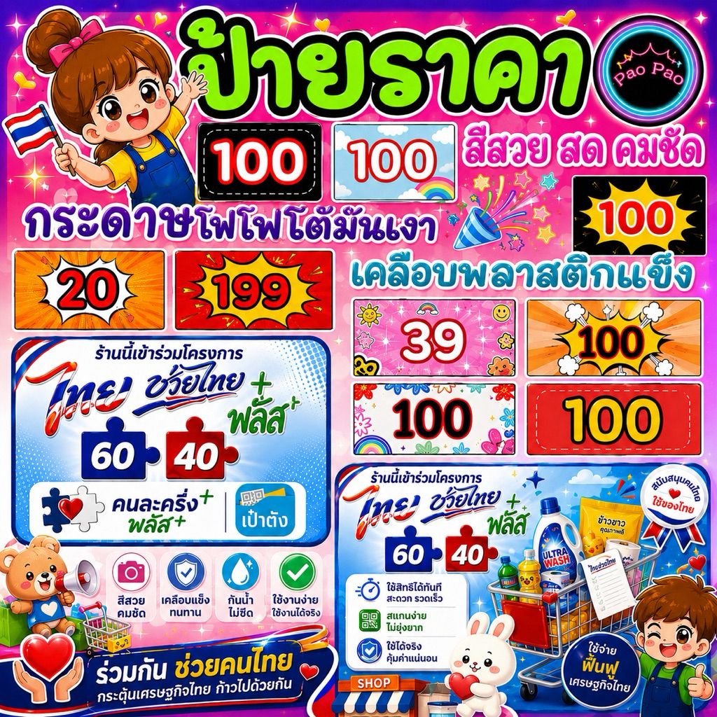 ป้ายไวนิล ร้านค้า โครงการ ไทยช่วยไทยพลัส คนละครึ่งพลัส