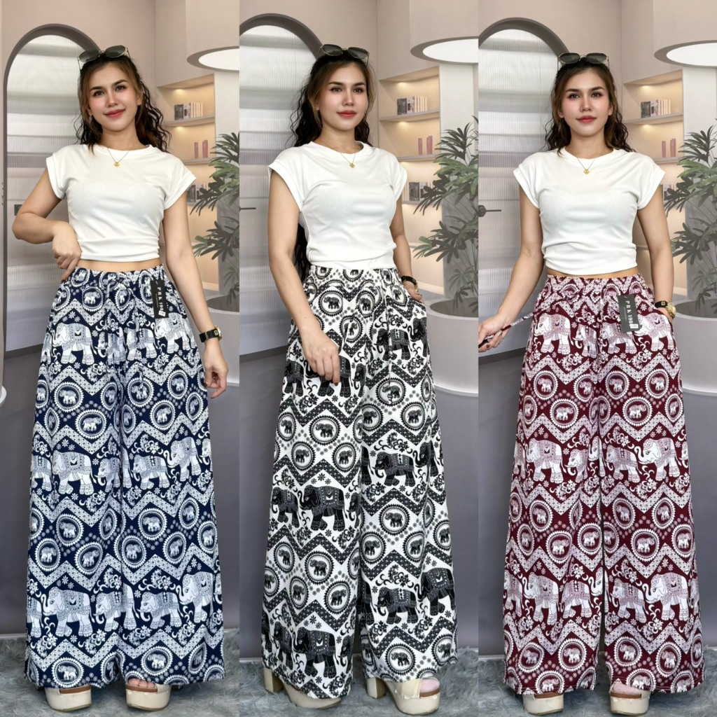 Newกางเกงช้าง No.91082/1083 ผ้าลื่นใส่สบายไม่ร้อนต้องมีติดตู้ฟรีไซส์เอว24-36 สะโพก 48 ยาว 39“