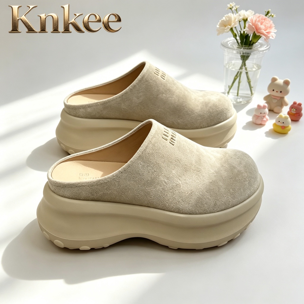 Knkee รองเท้าคัทชูหัวโต รองเท้าส้นตึก รองเท้าเปิดส้น คอลเลคชั่นใหม่เสริมความสูงด้านหลัง