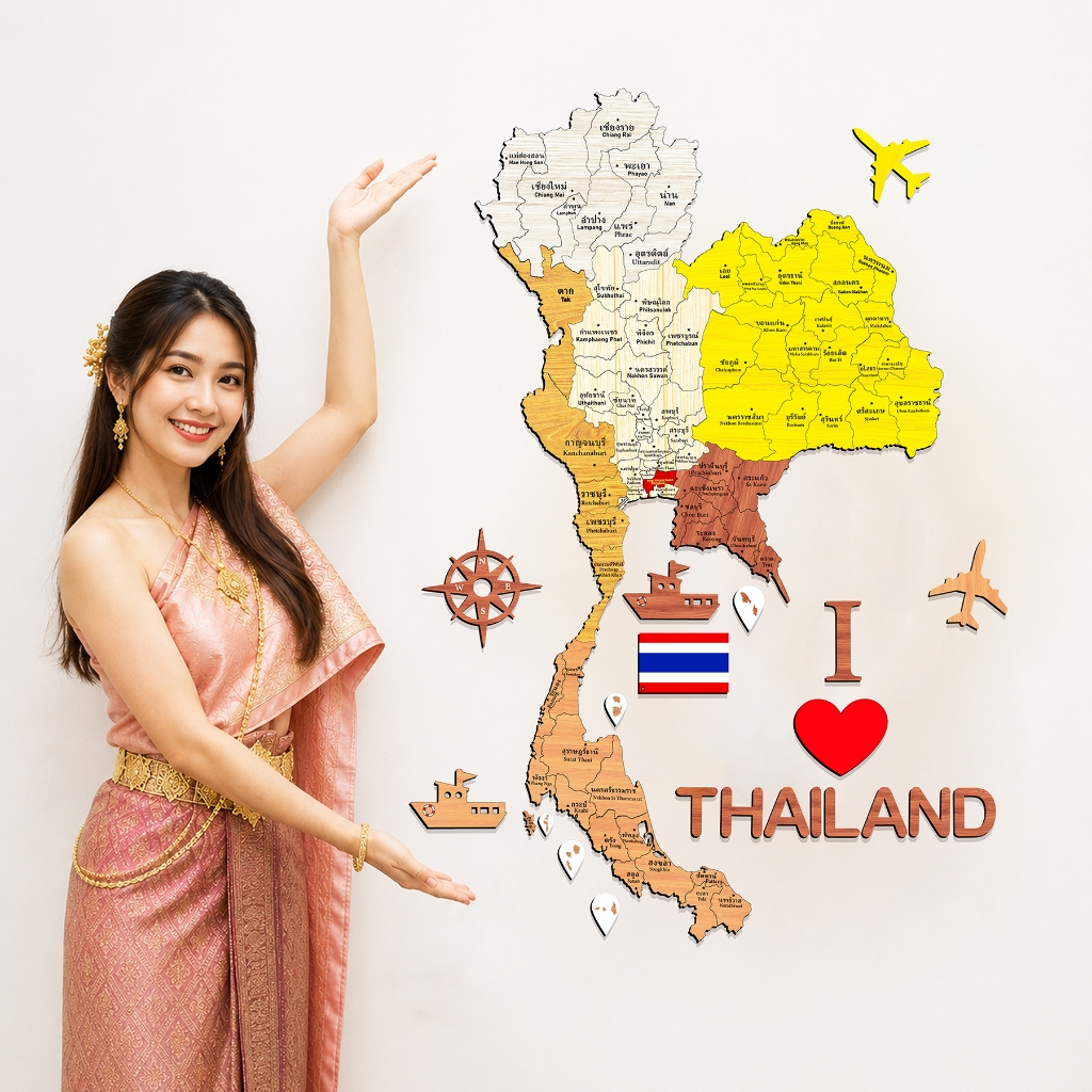 แผนที่ไม้ประเทศไทย - Pidecor สำหรับตกแต่งและเป็นของขวัญของที่ระลึก