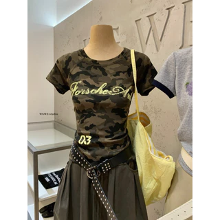 📍pre📍9636 เสื้อแขนสั้นคอกลม ลายทหาร สกรีนลายหน้าช่วงอก เนื้อผ้าดี ทรงสวย TAG:WG.WE 🇰🇷