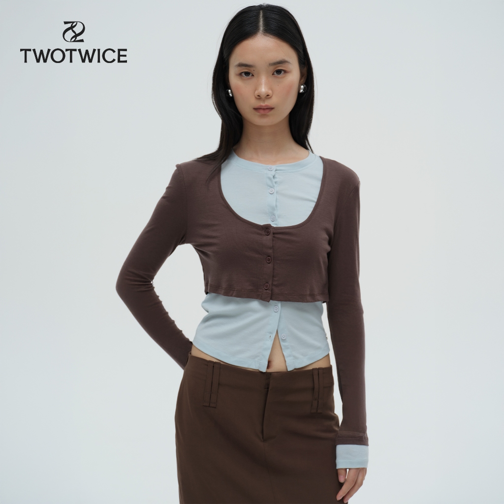 (พร้อมส่ง) Twotwice - Outer Layer Top - เสื้อครอปเลเยอร์