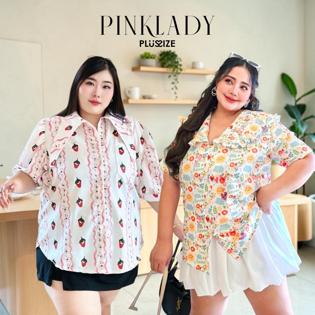 เสื้อเชิ๊ตแขนสั้น ผ้าครัช 2 ลาย ลายพระอาทิตย์คอบัว/ลายสตรอว์เบอร์รีปกแหลม 3 ไซส์ (กรุณาอ่านไซส์ในรายละเอียดก่อนสั่งซื้อ)