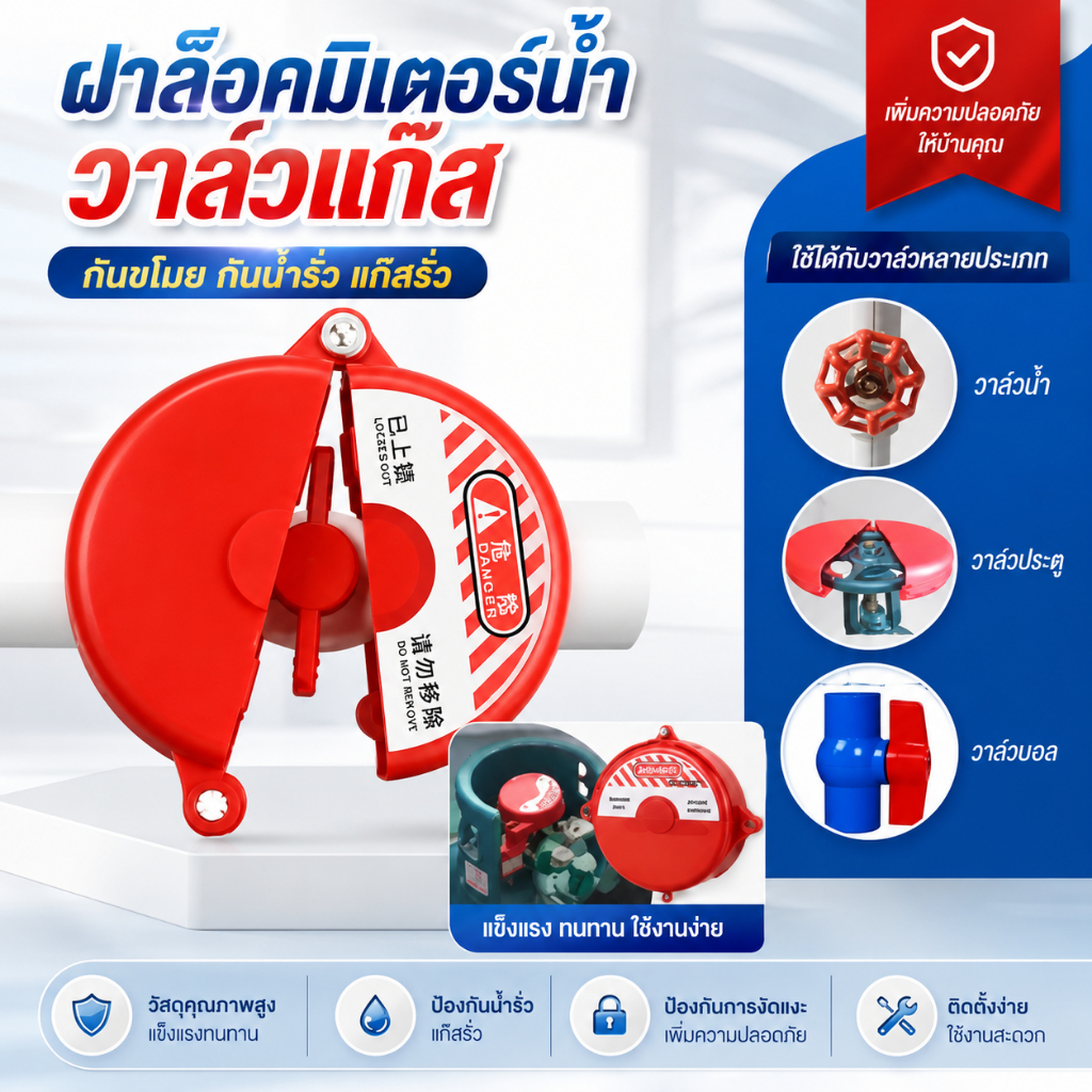 （24 ชั่วโมงจัดส่งสินค้า）วาล์วล็อคถังแก๊ส ฝาล็อคมิเตอร์น้ำ ขนาด 25-64 มิล วิศวกรรมพลาสติก ABS ทนทาน วาล์วล็อคขวด