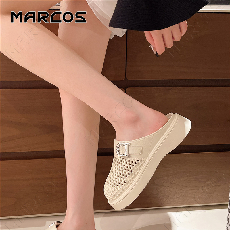 MARCOS รองเท้าแตะรูปทรงกลมฤดูร้อน รองเท้าแตะสตรี แบบสบาย น้ำหนักเบา ลื่นไถลได้ดี รองเท้าแตะเรียบสำหรับการพักผ่อน#12
