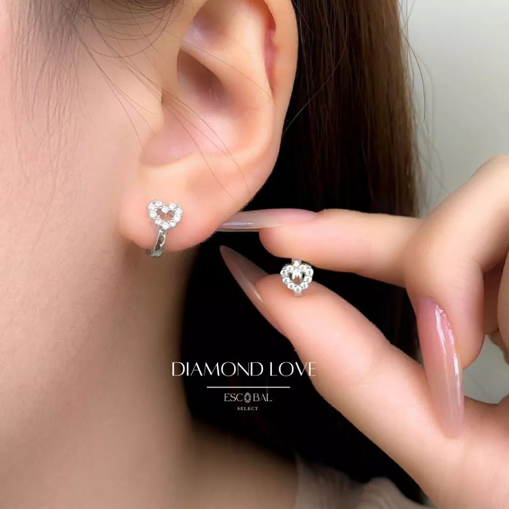 ESCOBAL ตุ้มหูเงินแท้ Diamond Love ต่ต่างหูแฟชั่น ต่างหูผู้หญิง ตุ้มหูเพชร ตุ้มหูเงิน ต่างหูนำโชค