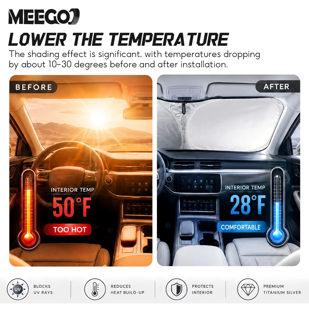 MeeGoo ร่มกันแดดในรถยนต์ แบบพับได้ กันUV ฉนวนกันความร้อน thumbnail 5