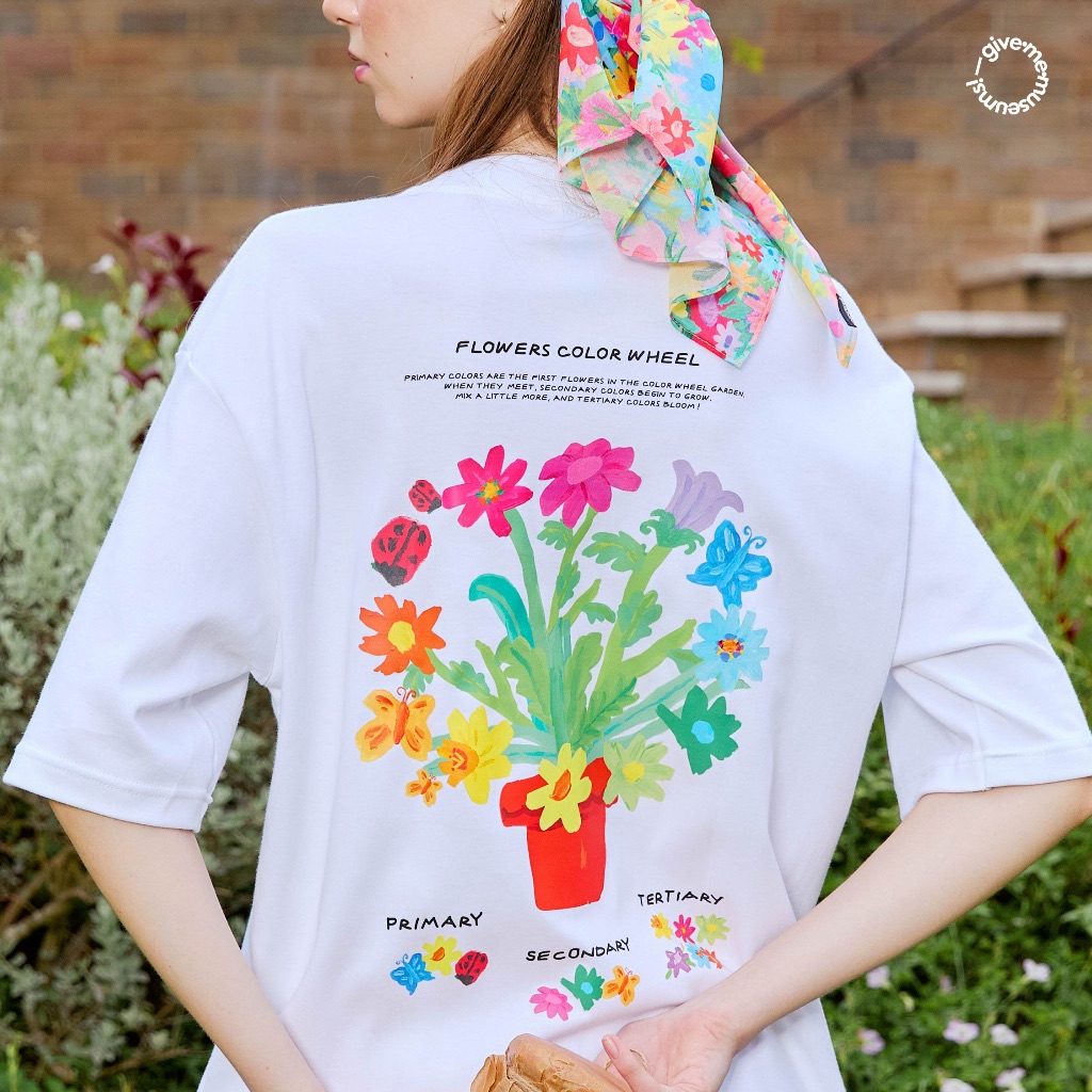 LOOSEFIT T-SHIRT เสื้อยืดโอเวอร์ไซซ์ ลายดอกไม้ สกรีน 2 ด้าน ผ้านุ่มมาก give.me.museums