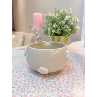 🌼🌸Daisy Matcha Bowl ถ้วยชงมัทฉะงานปั้นนูนดอกเดซี่ 450ml ใบใหญ่ชง Cold Whisk สะใจ