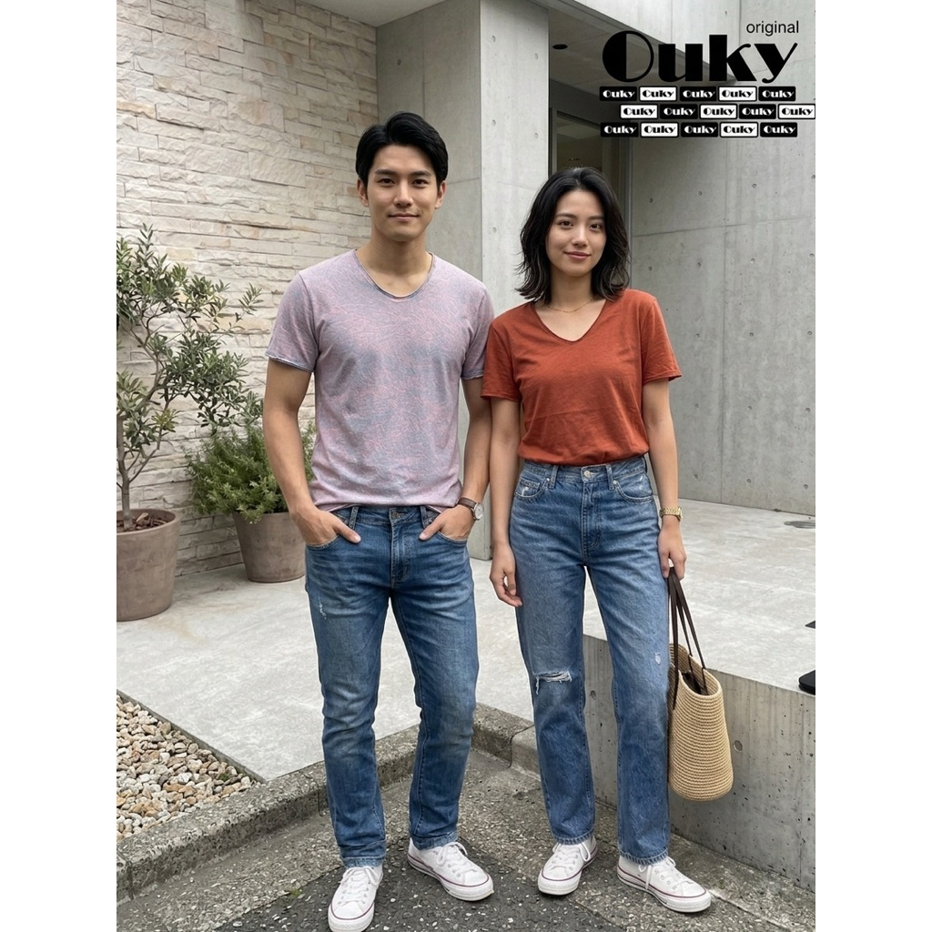 OUKY ผ้าฟอก Cotton100% เสือยืด เสื้อแนววินเทจ ไม่ต้องรีด ซักอบเครื่องได้ ไม่ยืด ไม่หด สีไม่ตก
