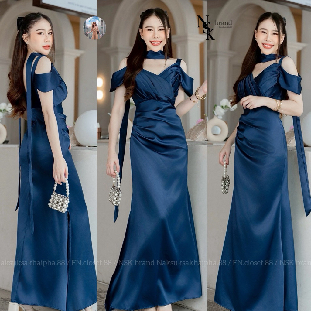 รุ่น (( 8000 )) ชุดราตรี ดีเทล สายเดี่ยว ปาดไหล่ สวยหรู “เว้าหลัง” (แนะนำเผื่อไซส์) ป้ายNSK brand