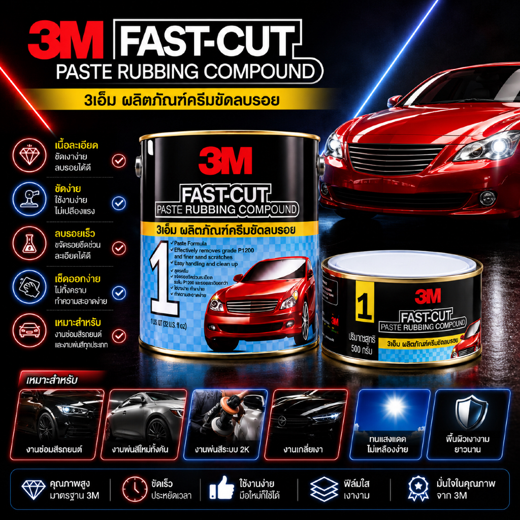 3M ครีมขัดลบรอย Fast-Cut เบอร์ 1 | ขนาด 500 ml. / 3.3 kg.