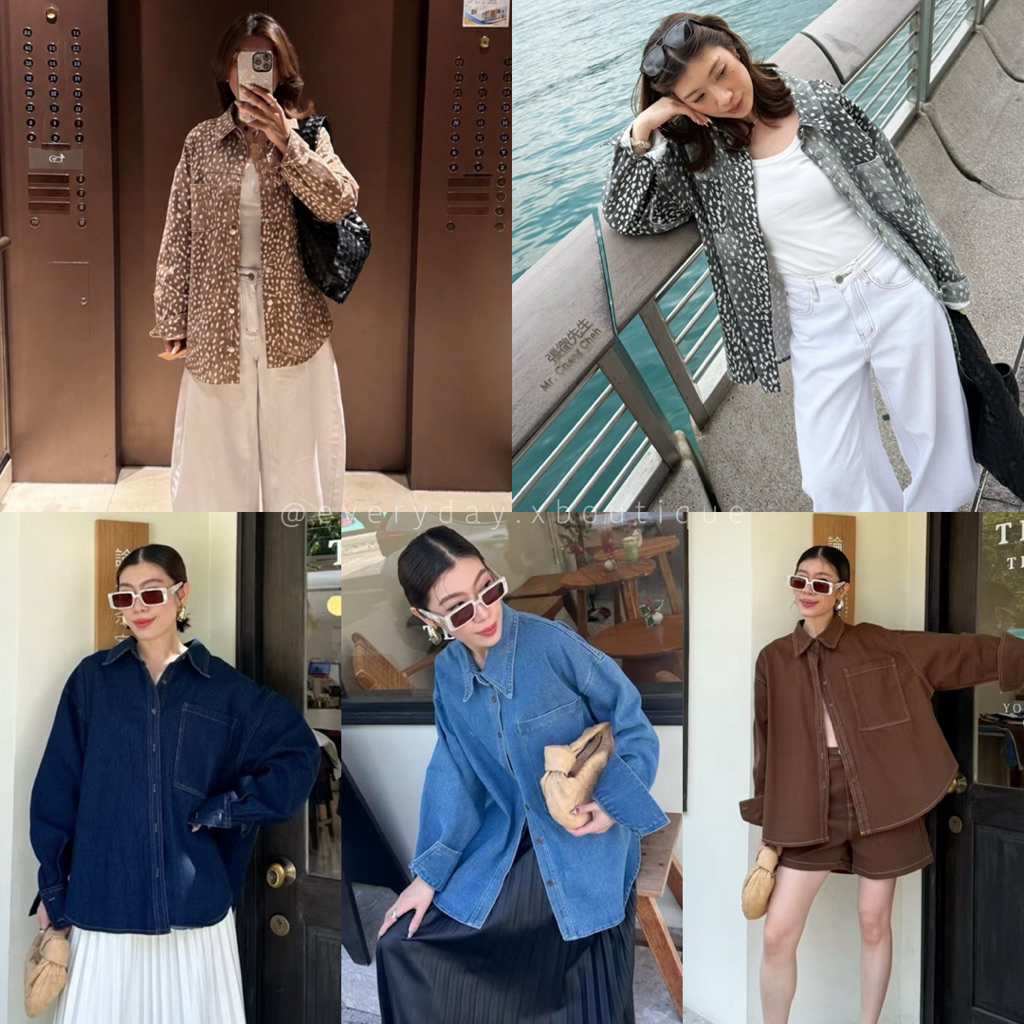 พร้อมส้ง🛒🇰🇷02 Oversize Denim Shirtเสื้อเซิ้ตยีนส์ฟอกทรงโอเวอร์ไซส์ 133🦌BAMBI OVERSIZED SHIRT🩶🤎แจ็คเก็ตยีนส์ลายกวางแบมบี้