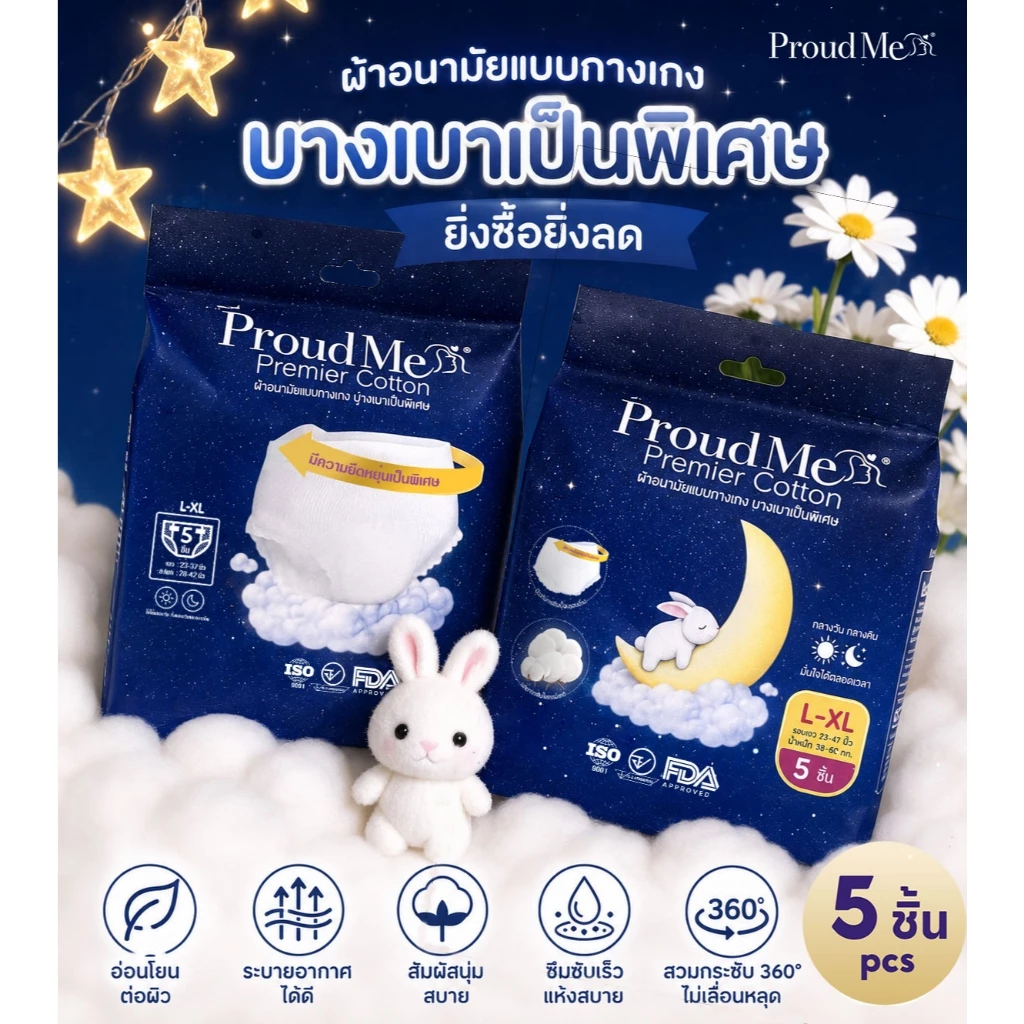 ยิ่งซื้อยิ่งถูก ProudMe ผ้าอนามัยแบบกางเกง (ห่อ 5 ชิ้น) ขนาดฟรีไซส์ (M-XL ) F74