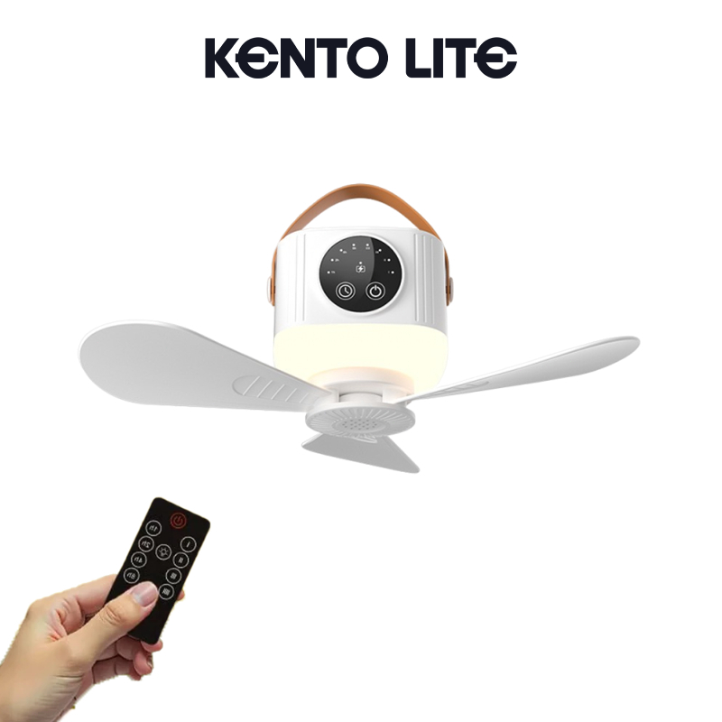 Kento Lite พัดลมเพดาน พร้อมไฟ LED บแคมป์กลางแจ้งพัดลมพกพา 7200mAh ชาร์จไฟได้ ใช้ได้ทั้งในร่มและกลางแจ้ง รีโมทไร้สาย